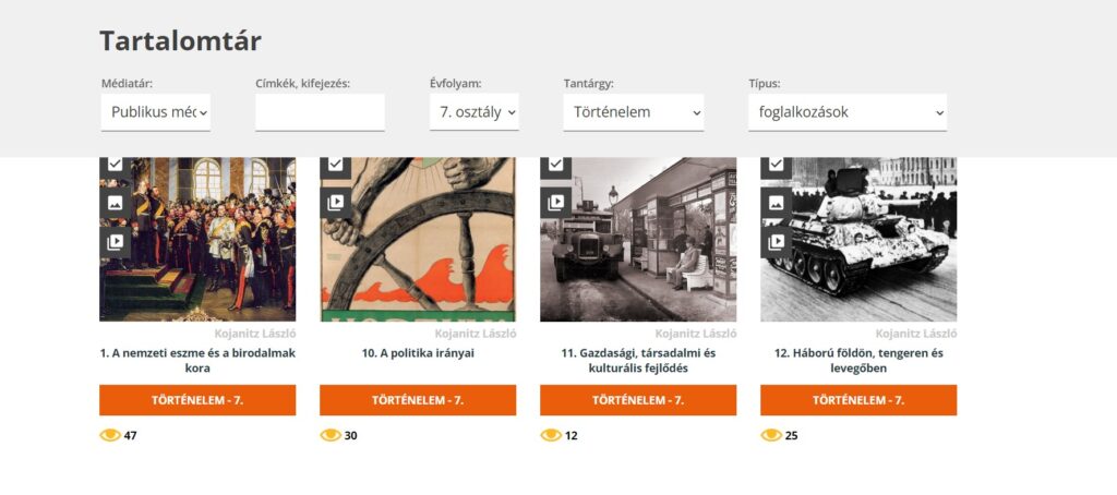 Digitális tartalomtár - történelem 7. évfolyam
